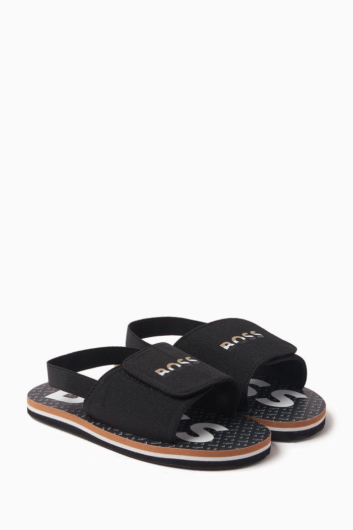 Aqua Shearling-logo Slides in Rubber, Black