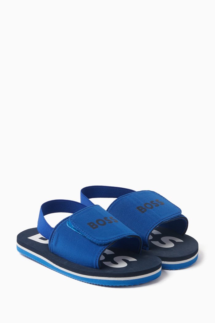 Aqua Shearling-logo Slides in Rubber, Blue