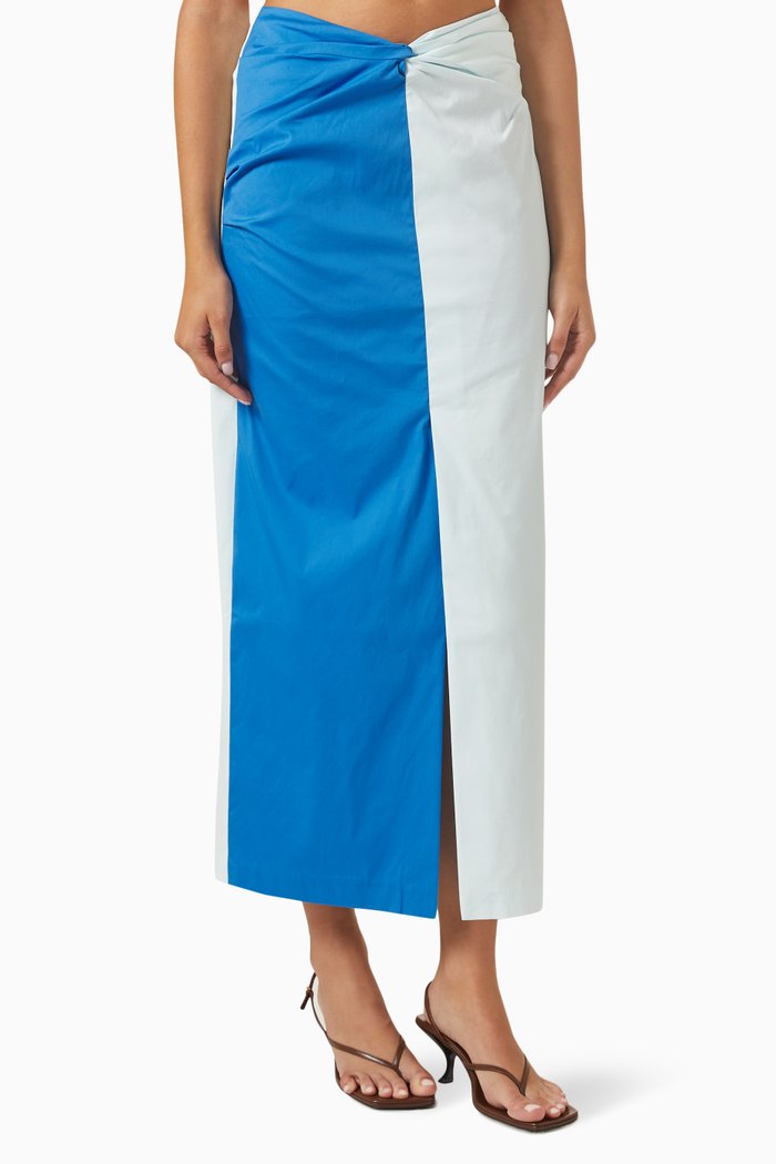 

Azul Twist Midi Skirt in Cotton Blend, Blue