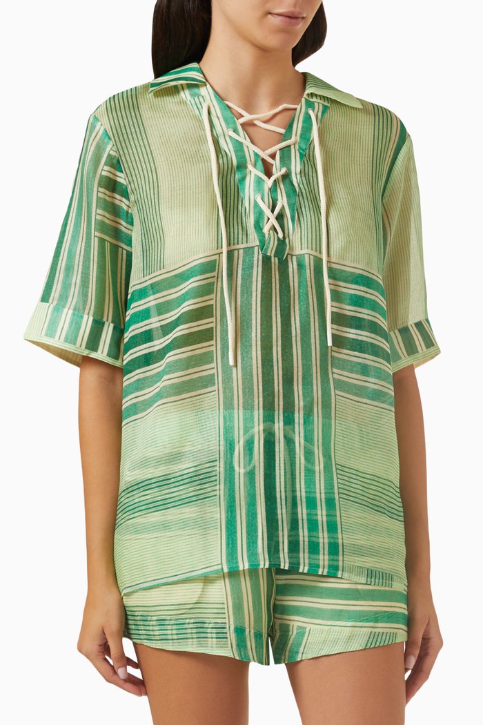 

Marisol Corded Shirt in Silk Wool Blend, Green