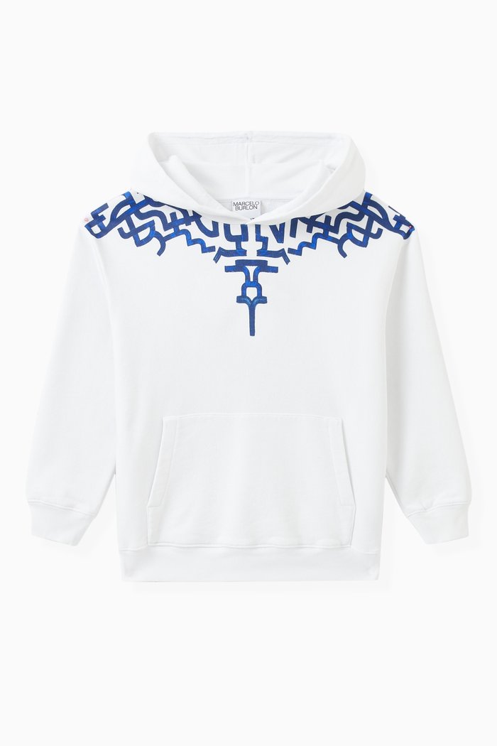 Graffiti Wings Oversized Hoodie in Cotton, White
