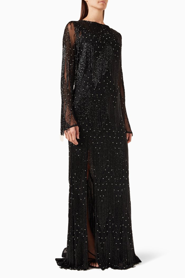 

Arlie Bell Cuff Gown in Beaded Tulle, Black