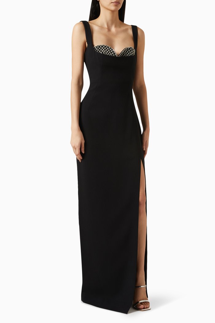 

Eli Embellished Bustier Gown, Black