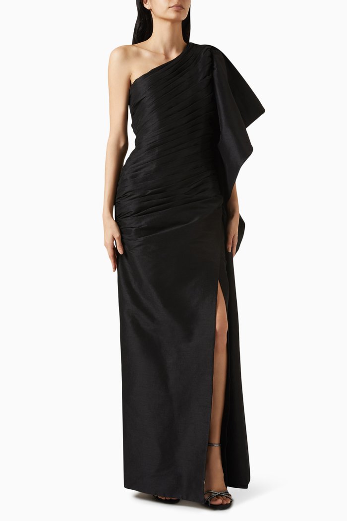 

Marji One-shoulder Gown in Stretch-taffeta, Black