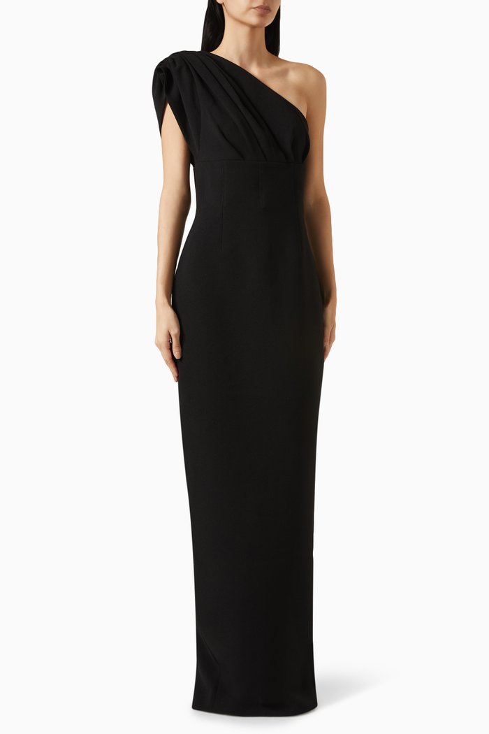 

Winnie One-shoulder Gown in Moss-crepe, Black