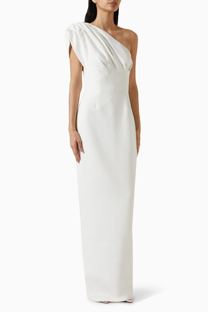 Winnie One-shoulder Gown in Moss-crepe, Neutral