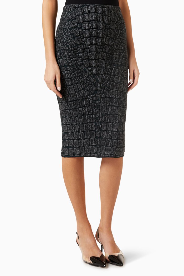 

Pencil Skirt in Croco Boucle Jacquard, Black