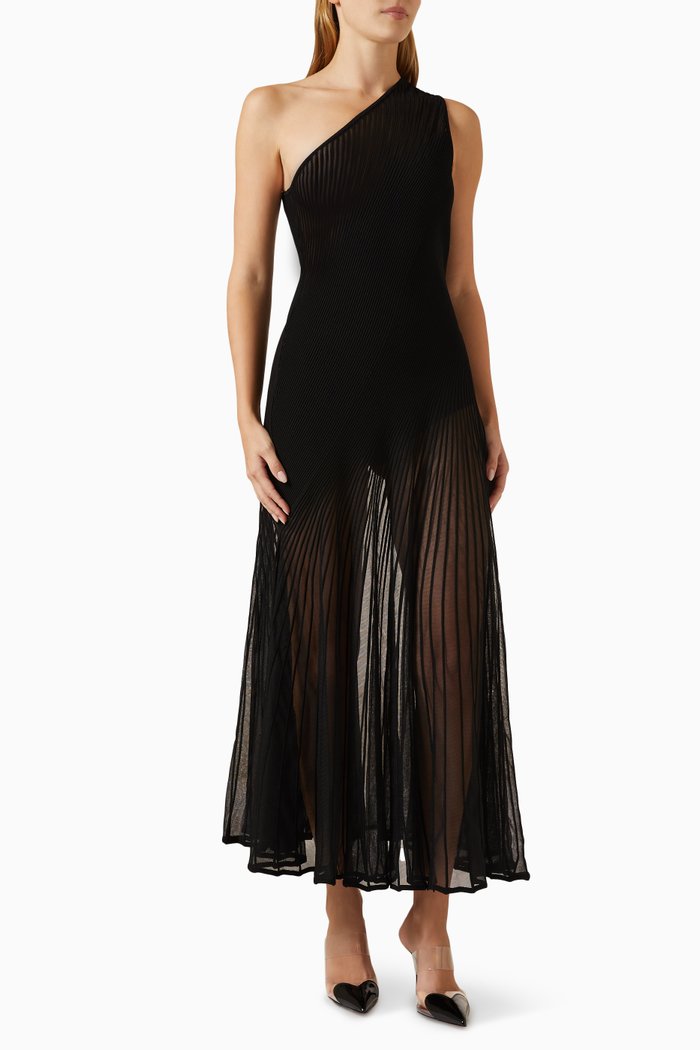 

Asymmetrical Twisted Dress in Silk-Blend, Black
