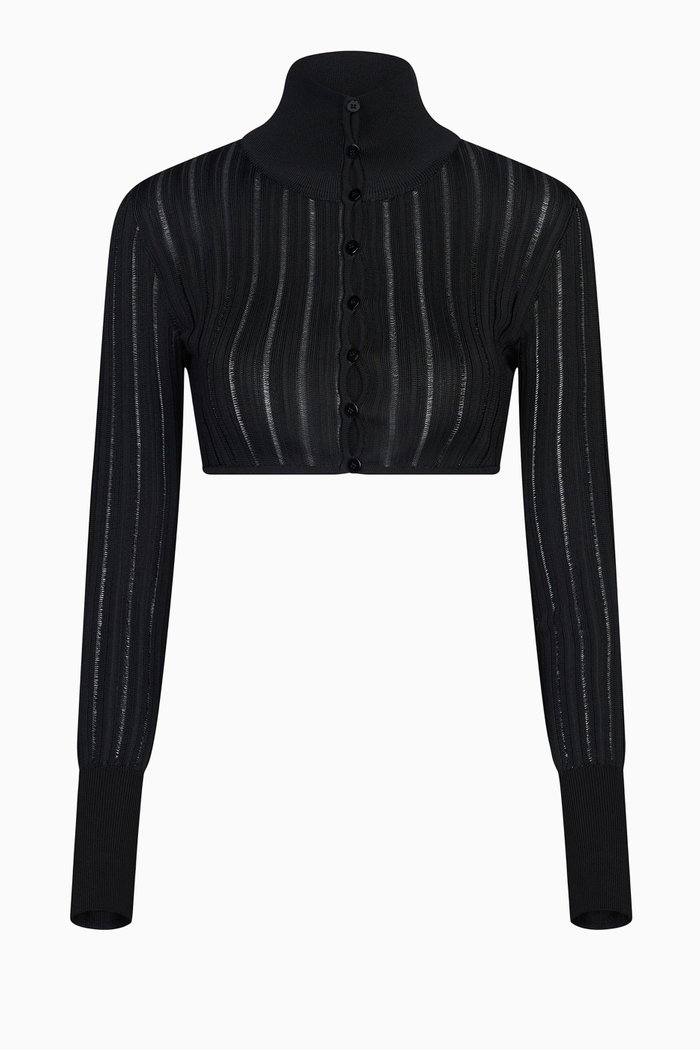 

Cropped Cardigan in Shiny Crinoline, Black