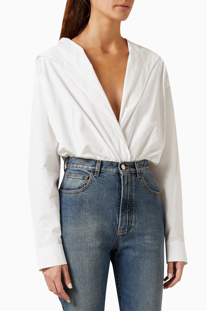 

Hooded Bodysuit in Japanese Poplin, White
