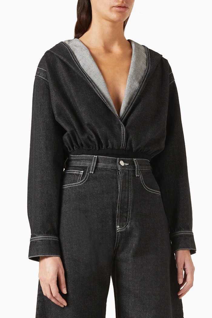 

Hooded Bodysuit in Denim, Black