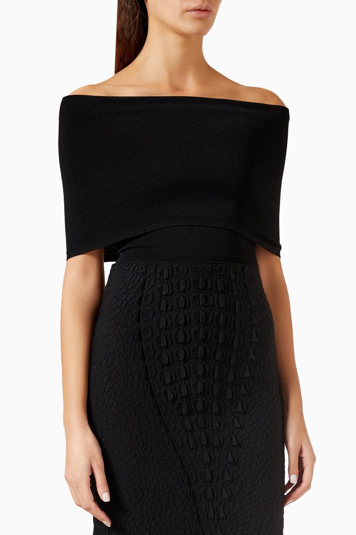 

Off-the-shoulder Bodysuit in Matte Viscose, Black