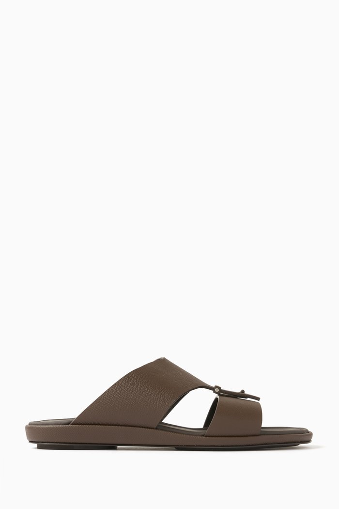 Prestige Cinghia Sacoche Sandals in Leather, Brown