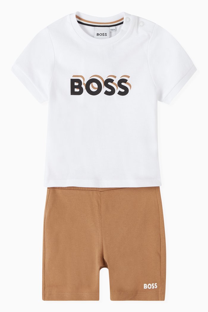 

Logo T-shirt & Shorts Set in Cotton, Neutral
