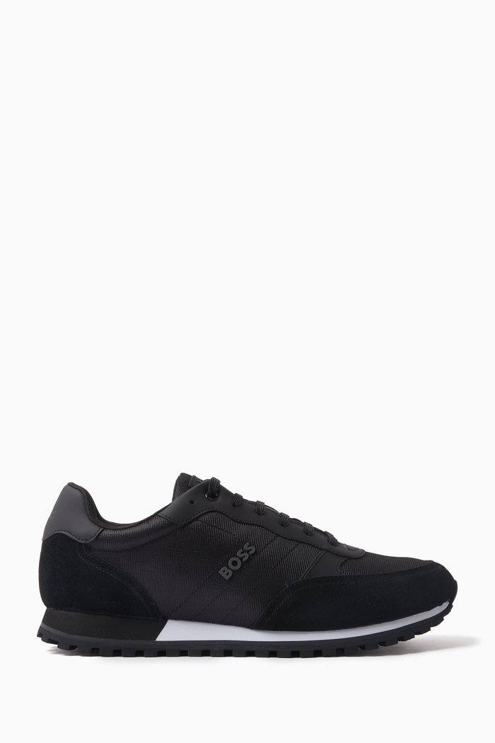 

Raised Logo Running-style Sneakers in Recycled Polyester, Black