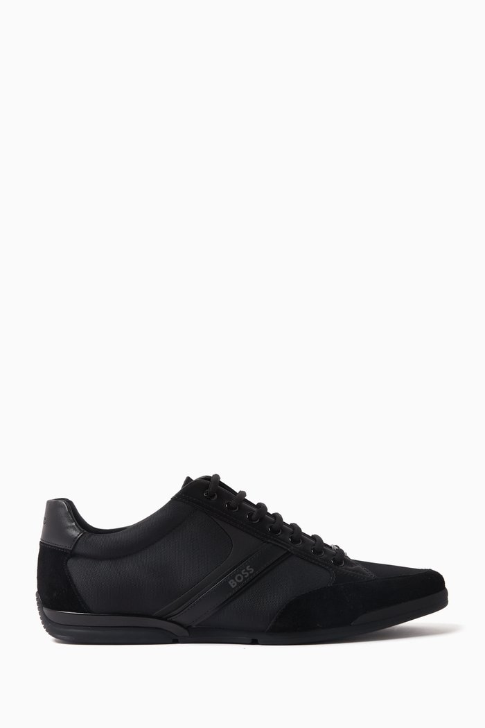 

Mixed-material Sneakers in Suede & Faux Leather, Black