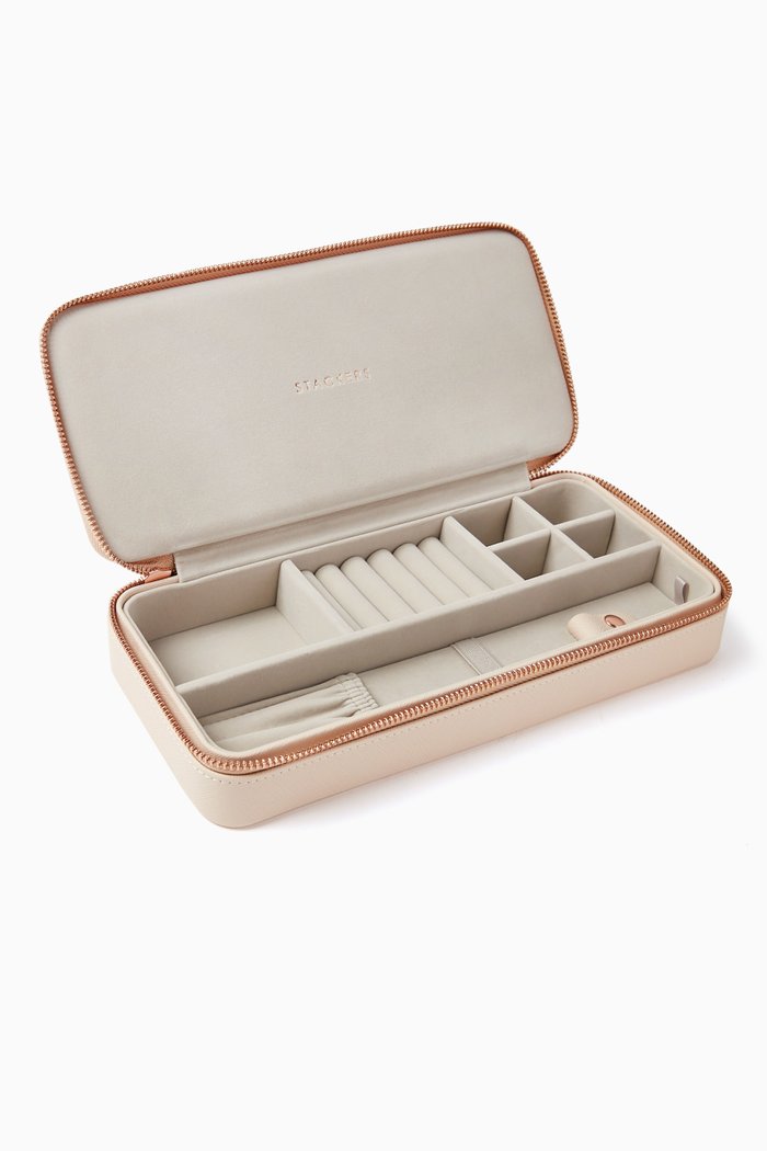 

Large Sleek Necklace Travel Jewellery Box, Pink