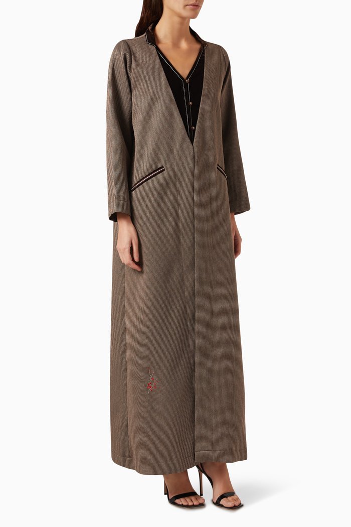 

Textured Vest Abaya in Cotton-blend, Brown