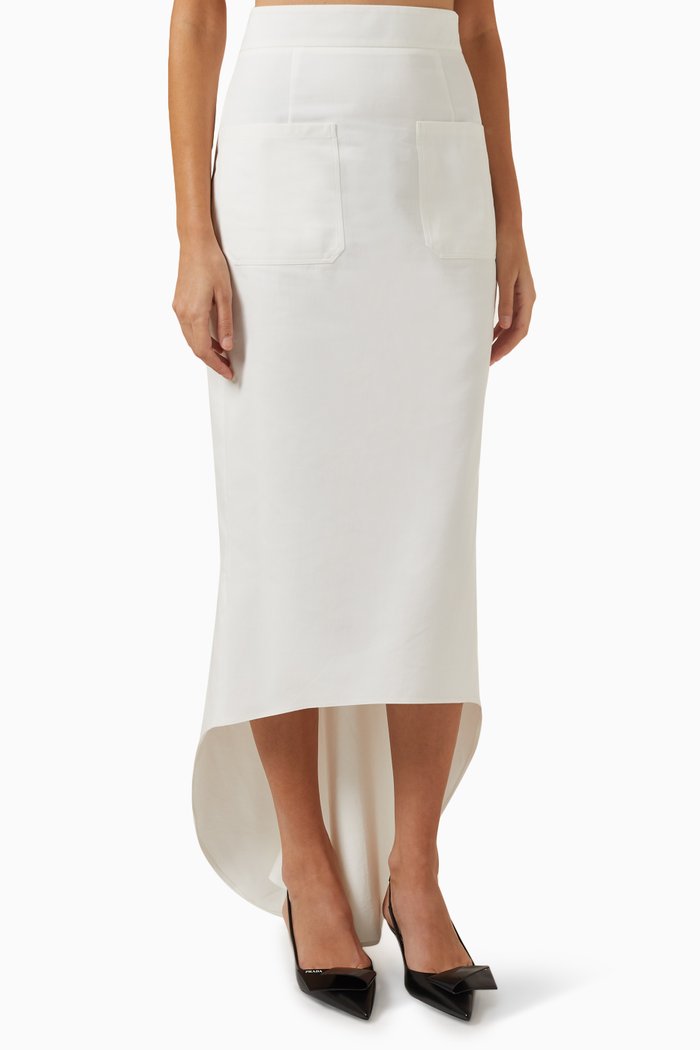 Asymmetrical Midi Skirt in Cotton, White