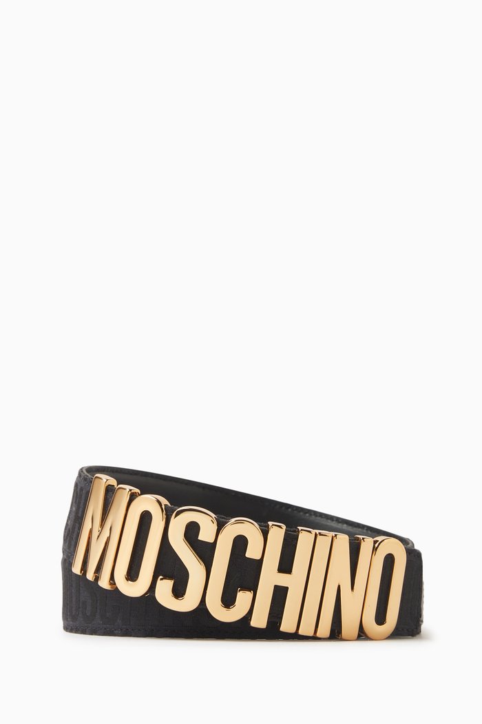 

Metallic Logo Buckle Belt in Jacquard, Black