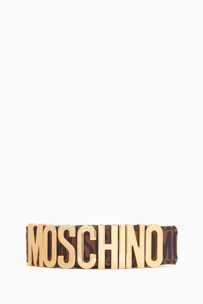 

Metallic Logo Buckle Belt in Jacquard, Brown