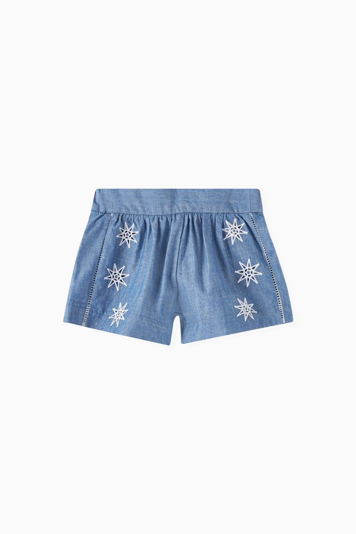 

Embroidered Shorts in Cotton, Blue