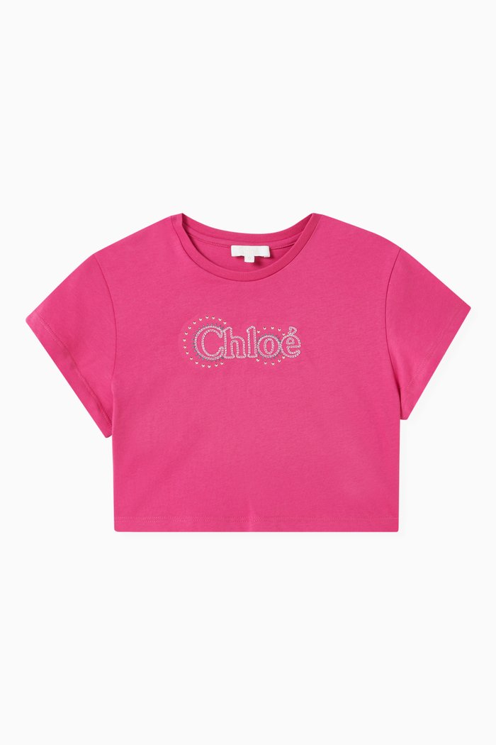 Embellished Logo T-shirt in Cotton, Pink
