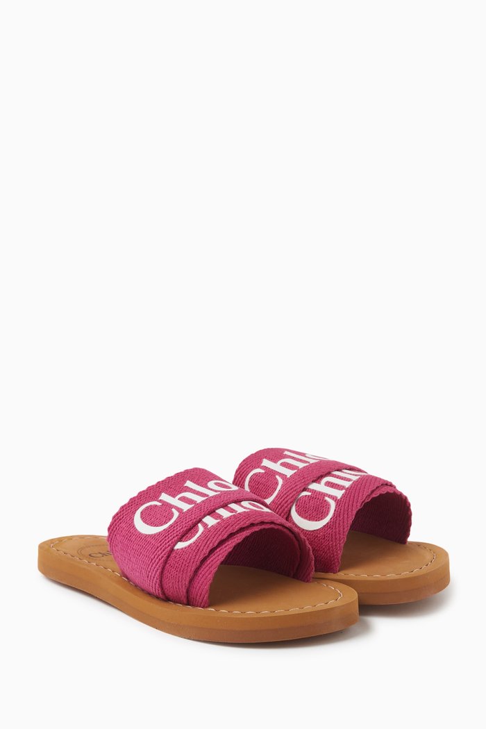 

Logo-strap Slip-on Sandals in Canvas & Leather, Pink