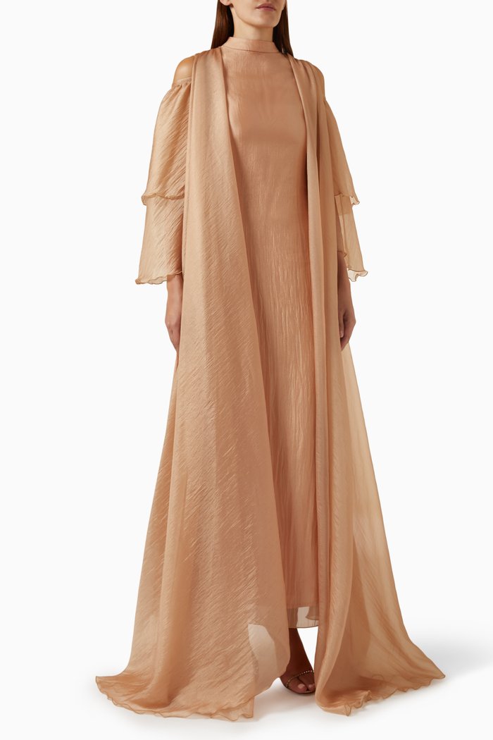 

Draped Maxi Dress in Organza, Neutral