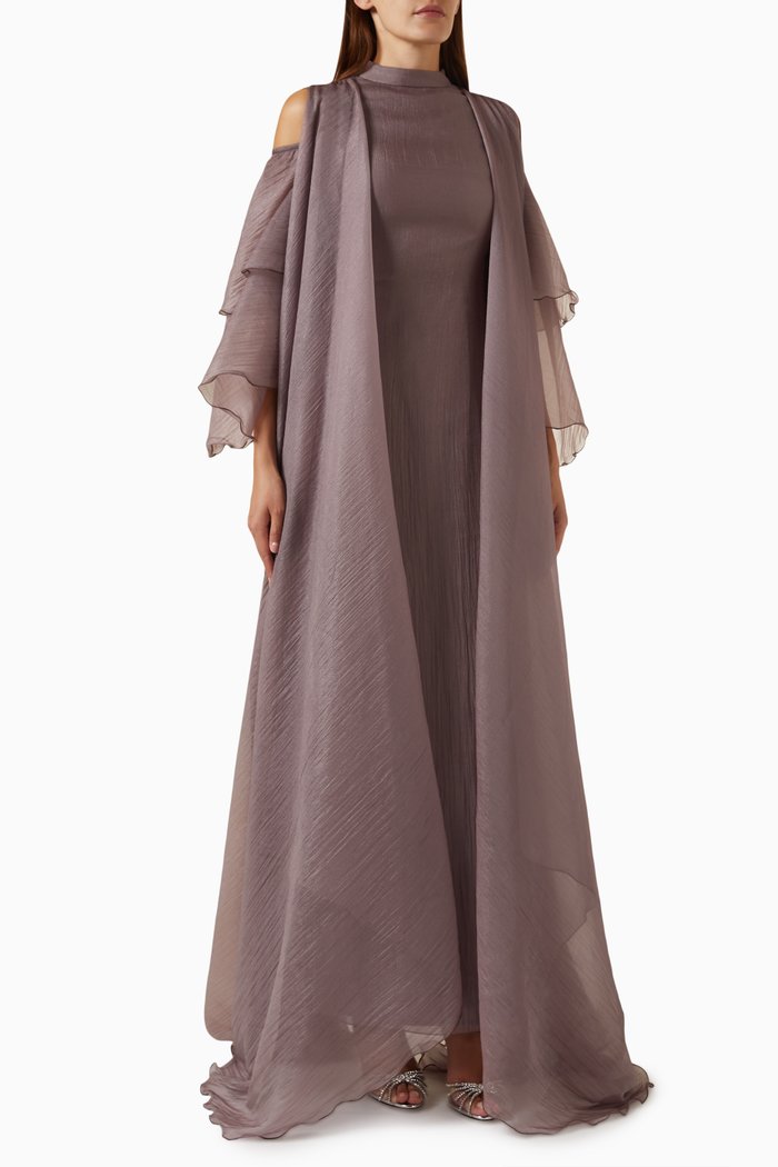 

Draped Maxi Dress in Organza, Purple