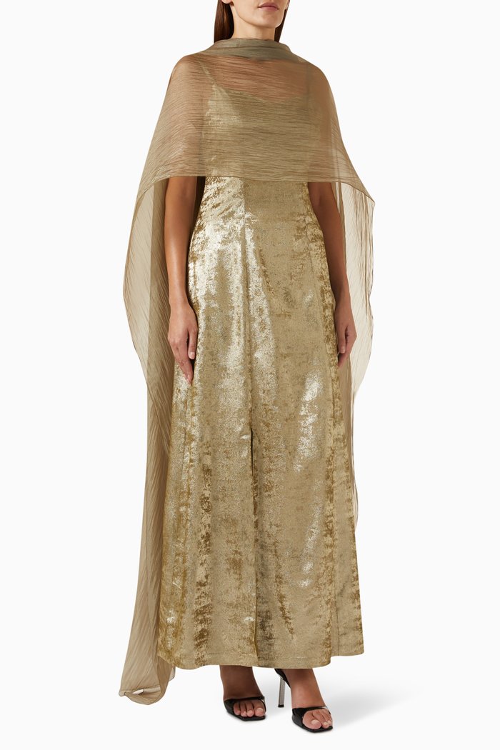 

Shawl-panel Maxi Dress in Silk & Organza, Green