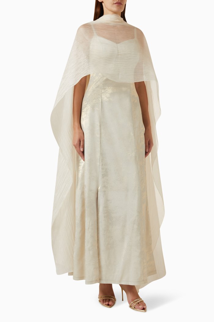 

Shawl-panel Maxi Dress in Silk & Organza, Neutral