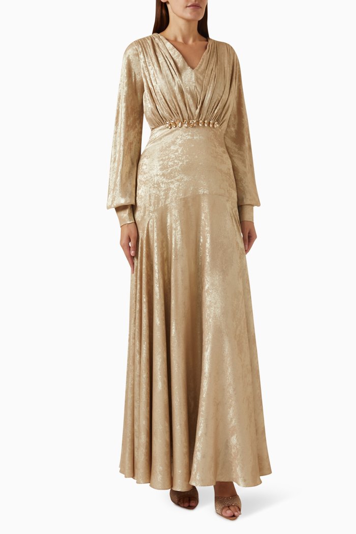 

Metallic-print Maxi Dress in Silk, Neutral