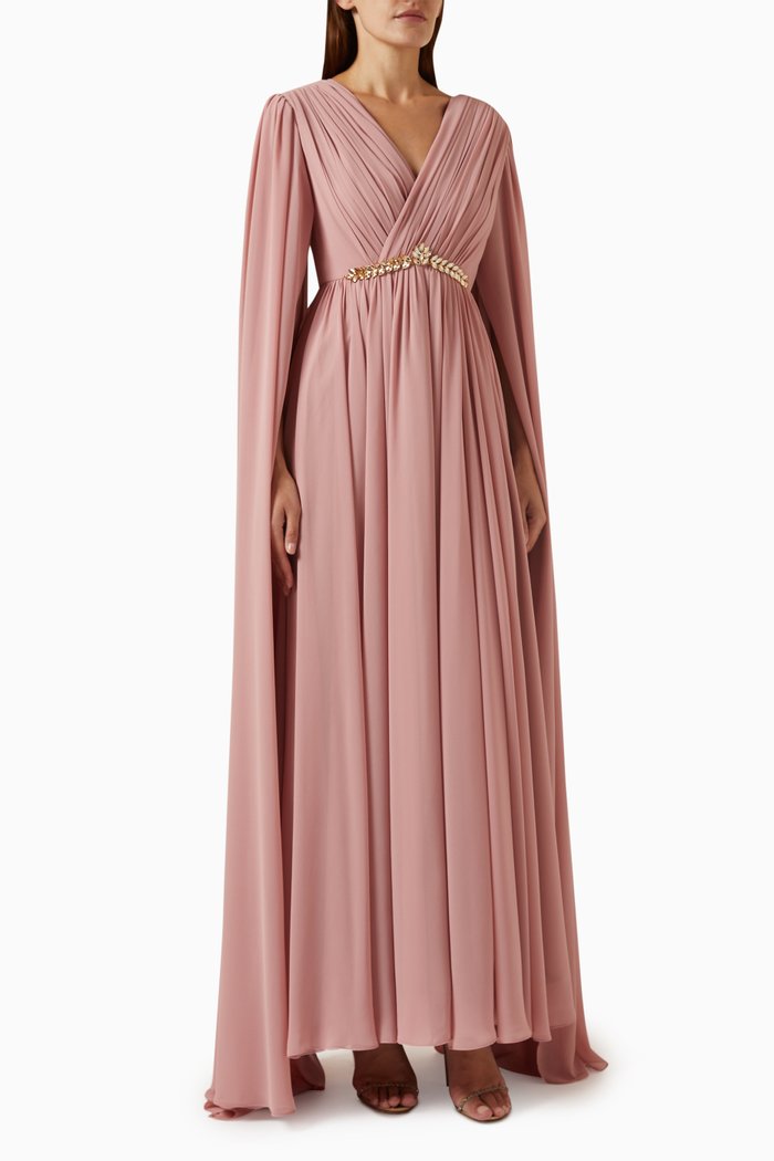 

Pleated Maxi Dress in Chiffon, Pink