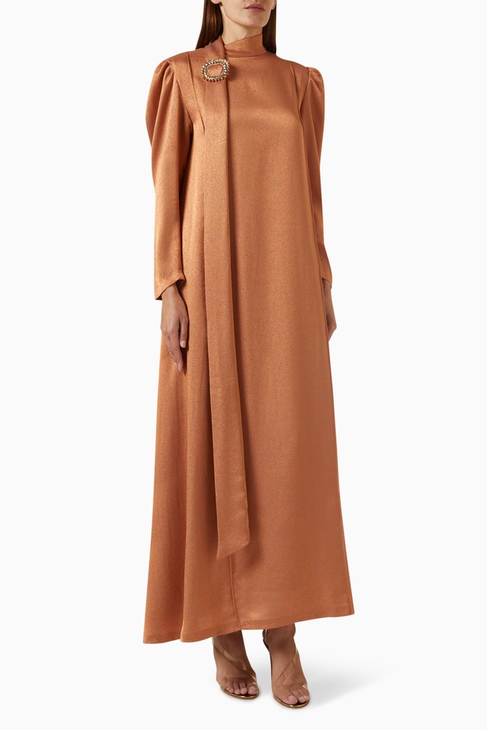 

Embellished Maxi Dress in Silk, Brown