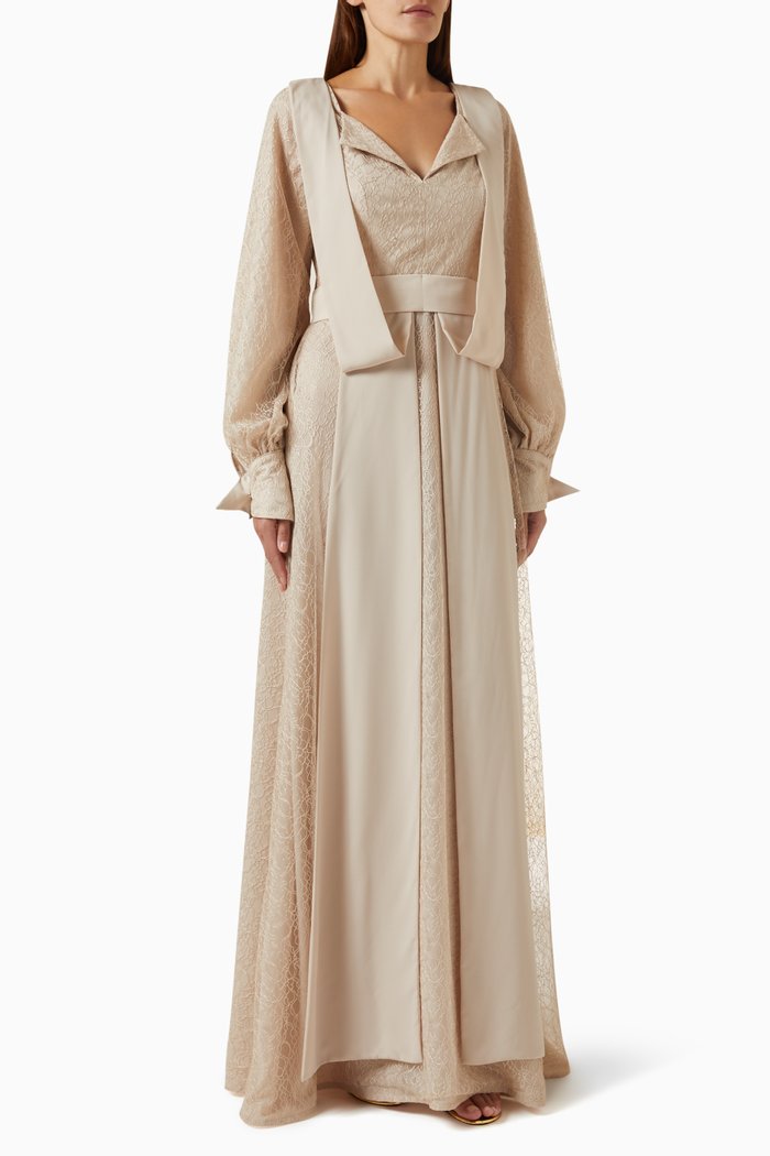 

Panelled Maxi Dress in Lace, Neutral