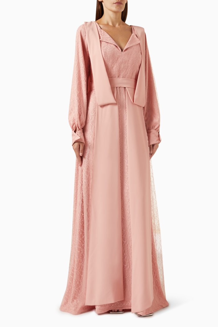

Panelled Maxi Dress in Lace, Pink