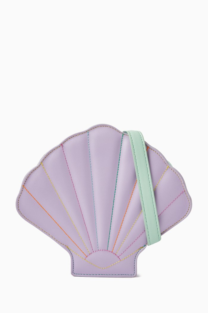 Shell Cross Body Bag in Faux Leather, Purple