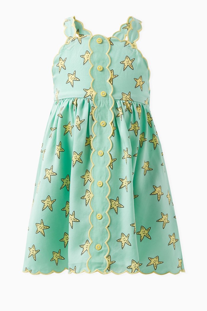 

Starfish Scalloped Dress in Cotton Blend, Green