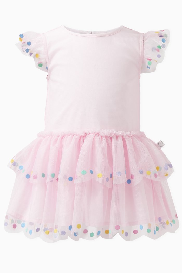 Confetti Dot Ruffled Dress in Tulle, Pink