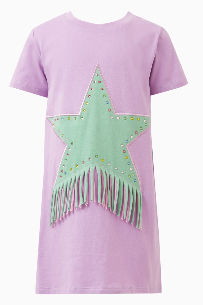 Fringed Star Dress in Organic Cotton, Purple