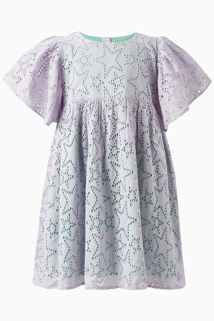 

Star Broderie Anglaise Dress in Organic Cotton, Purple