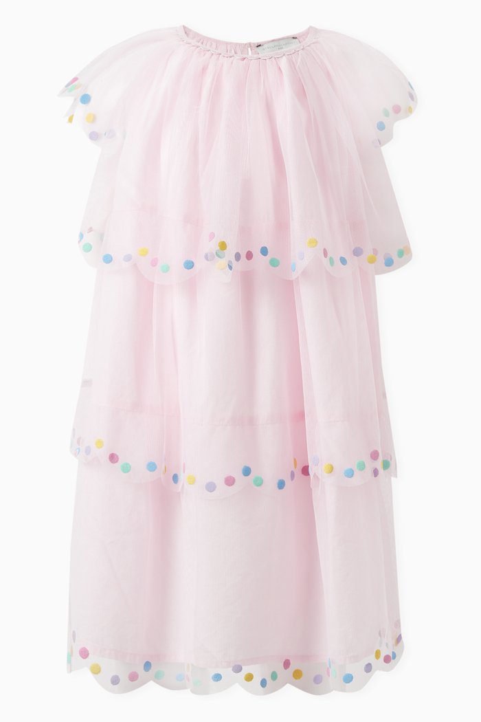 Confetti Dot Tiered Dress in Recycled Tulle, Pink