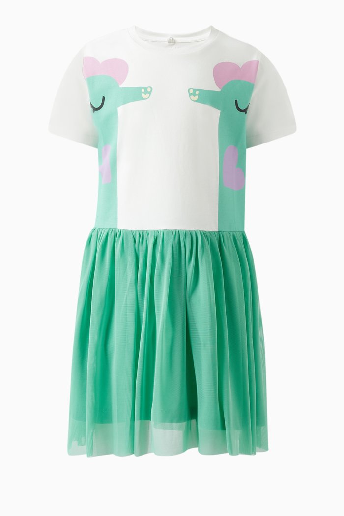 

Double Seahorse-print T-Shirt Dress in Organic Cotton, Green