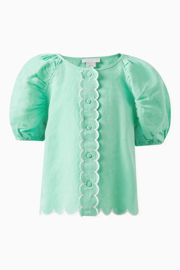 

Puff-sleeve Shirt in Cotton-linen Blend, Green