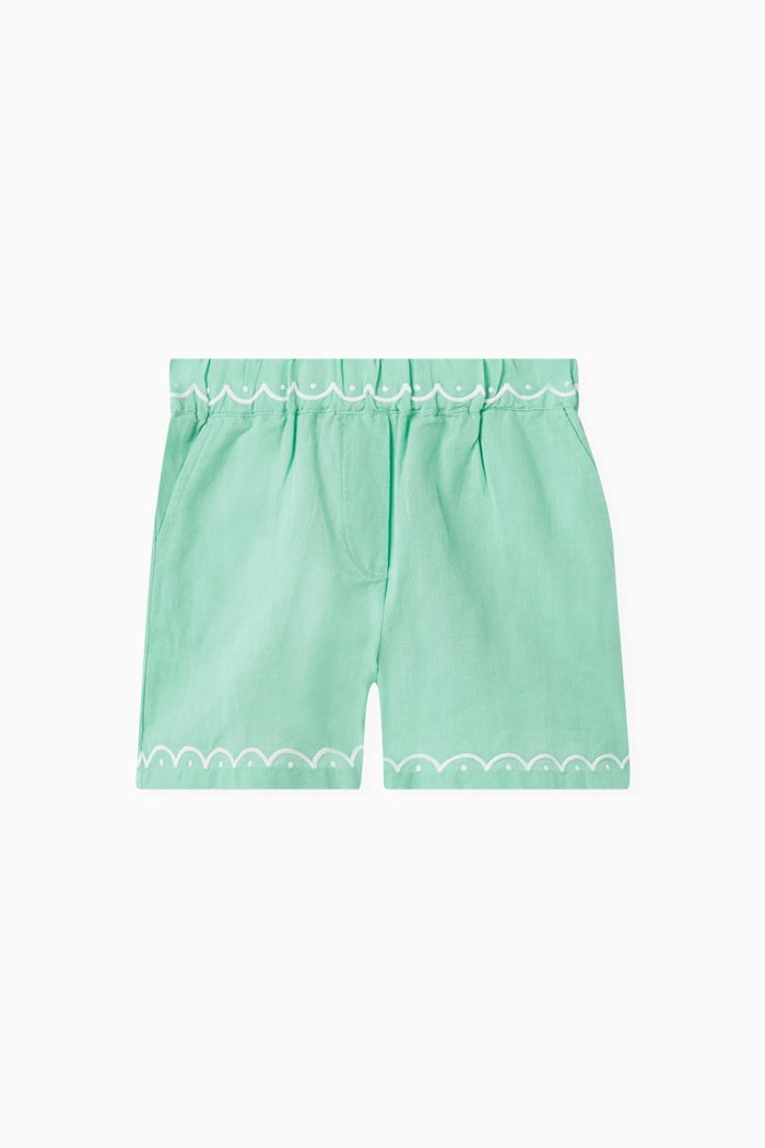 

Scalloped Edge Shorts in Cotton-linen Blend, Green