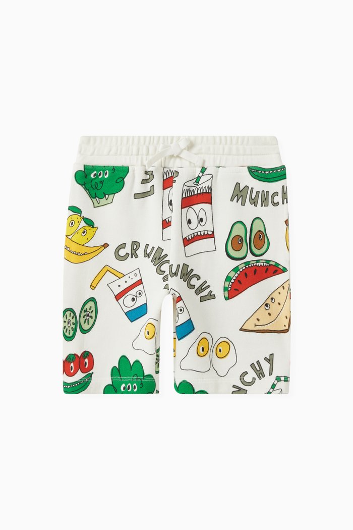 Crunchy Lunchy-print Shorts in Organic Cotton, White