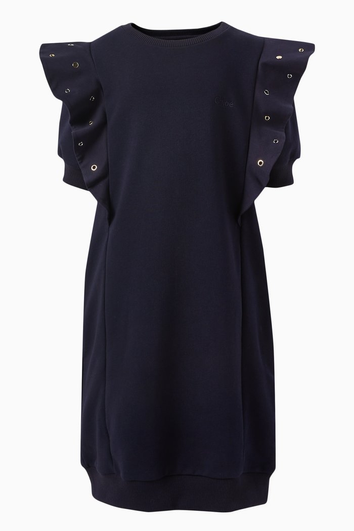 

Eyelet-detail Dress in Organic Cotton, Blue