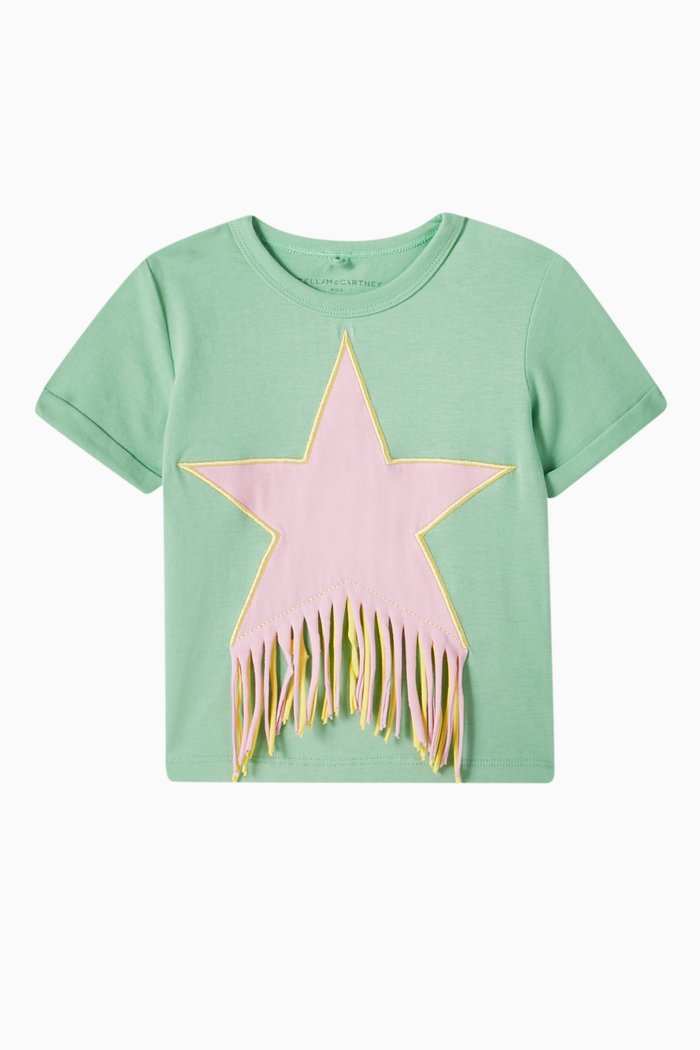 

Rhinestones Fringed Star-print T-shirt, Green