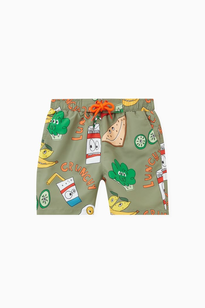 

All-over Shark Print Swim Shorts, Green